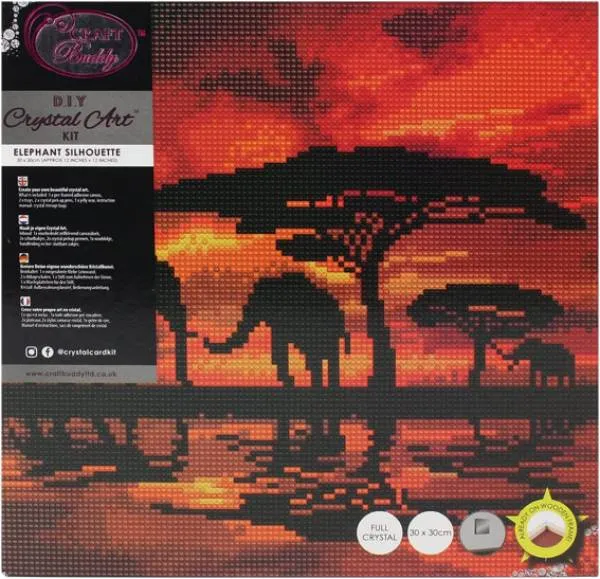 Diamond Painting Bild auf Keilrahmen gespannt, Elephant Silhouette, runde Diamanten, ca. 30x30cm, Vollbild