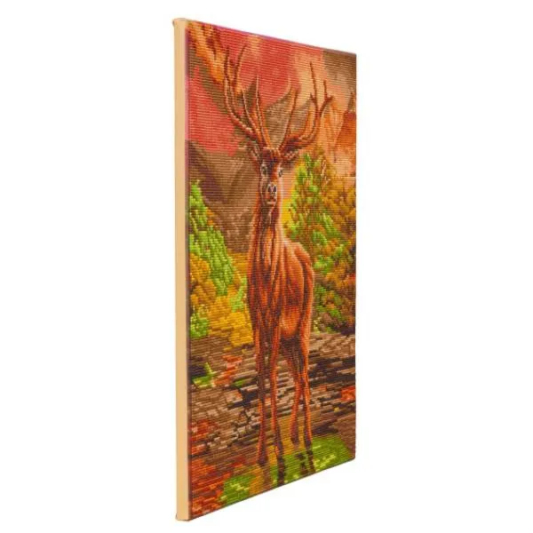 Crystal Art Kit, stretched on a wooden stretcher, River Stag, round stones, approx. 50x40cm, full image.