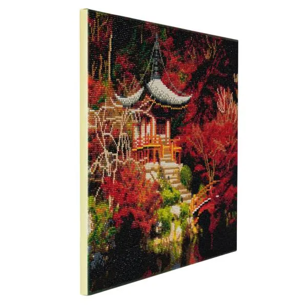 Crystal Art Kit, auf Keilrahmen gespannt, Japanese Temple, runde Steine, ca. 50x40cm, Vollbild