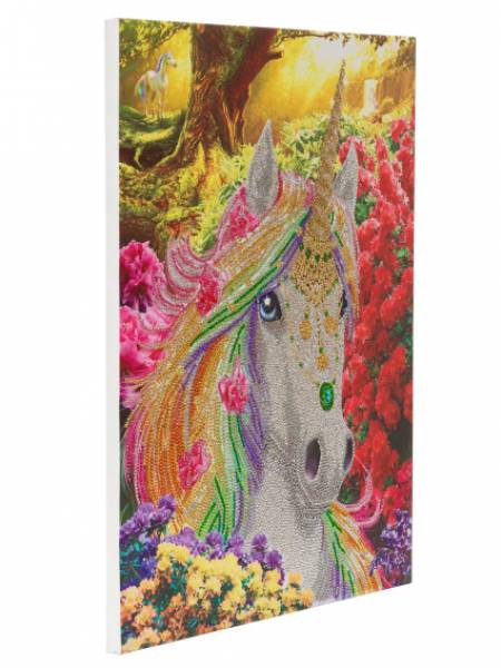 Diamond Painting Bild auf Keilrahmen gespannt, Einhorn, runde Strass Diamanten, ca. 50x40cm, Teilbild