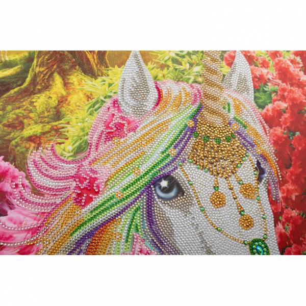 Diamond Painting Bild auf Keilrahmen gespannt, Einhorn, runde Strass Diamanten, ca. 50x40cm, Teilbild