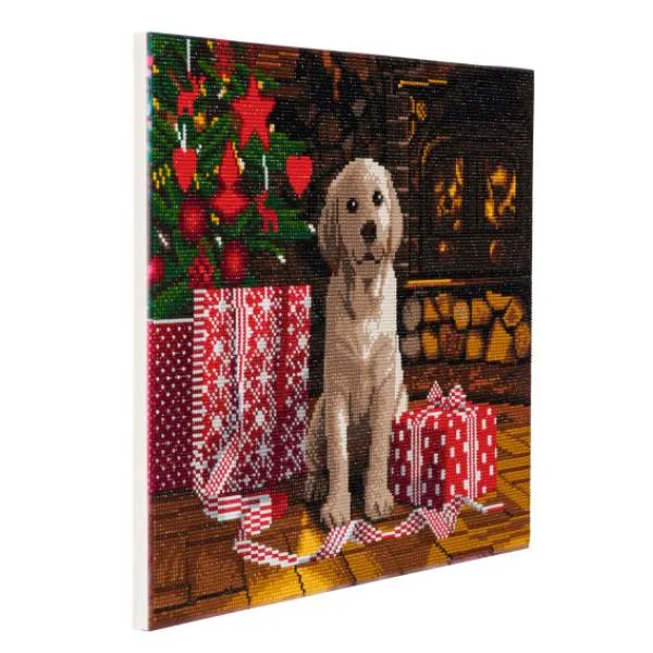 Diamond Painting picture stretched on a wooden stretcher, Labrador Pup, round diamonds, approx. 50x40cm, full picture