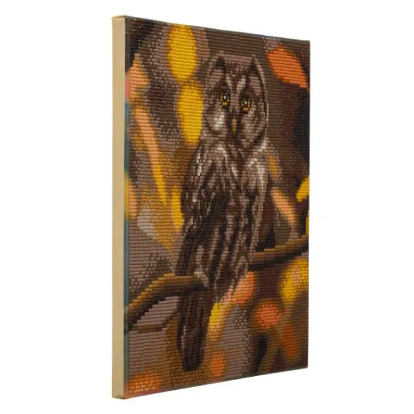 Diamond Painting picture stretched on a wooden stretcher, Tawny Owl, round diamonds, approx. 30x30cm, full picture