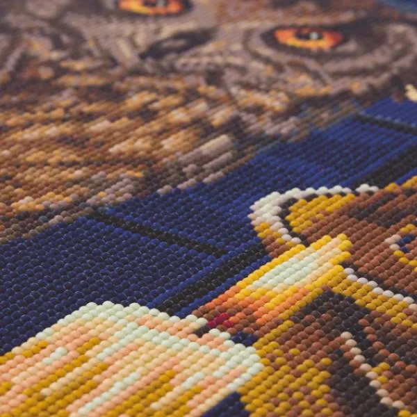 Crystal Art Kit, stretched on a wooden stretcher, The Astrologer Owl, round stones, approx. 50x40cm, full image