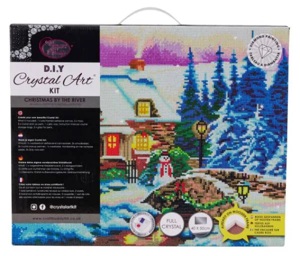 Crystal Art Kit, auf Keilrahmen gespannt, Christmas By the River, runde Steine, ca. 50x40cm, Vollbild