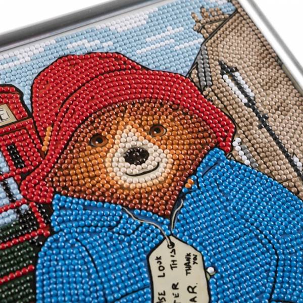 Diamond painting picture with picture frame, Paddington & postbox, round diamonds, approx. 21x25cm, partial picture