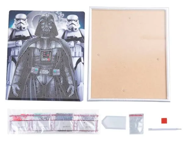 Diamond Painting Bild mit Bilderrahmen, Darth Vader and Stormtroopers, 21x25cm, runde Steine, Teilbild