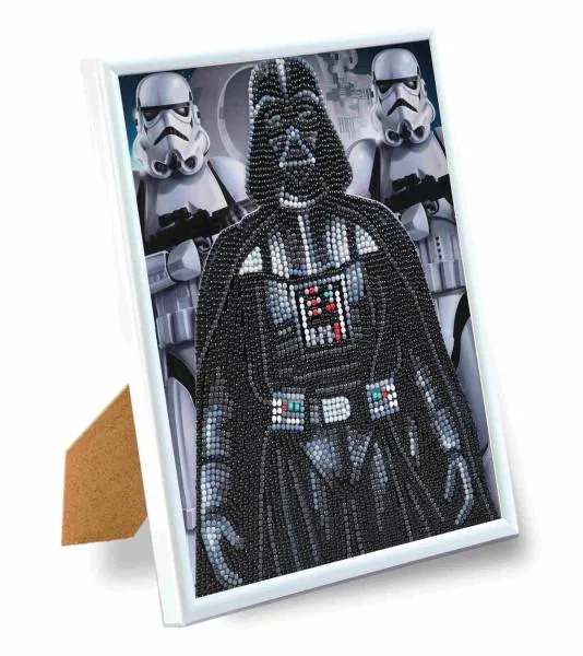 Diamond Painting Bild mit Bilderrahmen, Darth Vader and Stormtroopers, 21x25cm, runde Steine, Teilbild