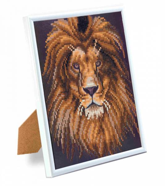Diamond Painting Bild mit Bilderrahmen, Lion / Löwe, runde Diamanten, ca. 21x25cm, Teilbild