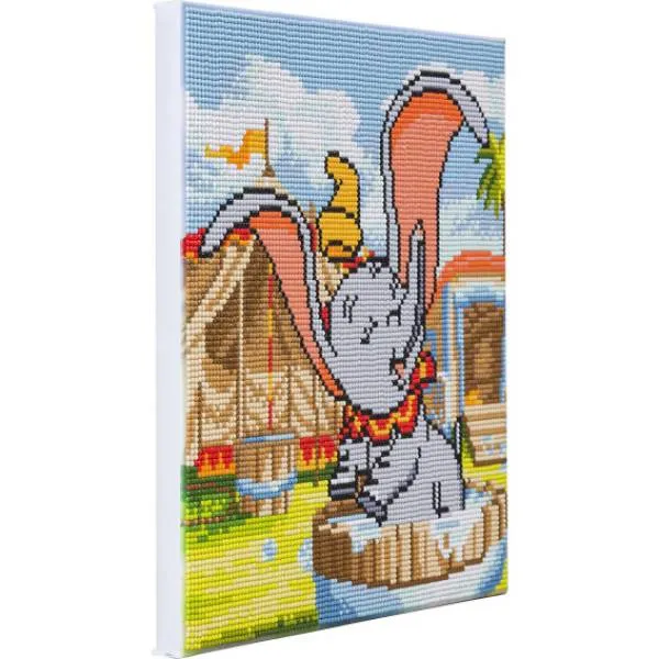Diamond Painting Bild auf Keilrahmen gespannt, Disney Dumbo, runde Diamanten, 30x30cm, Vollbild