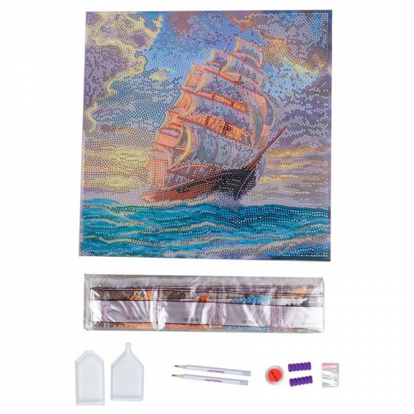 Diamond Painting Bild auf Keilrahmen gespannt, Thomas Kinkade  - Courageous Voyage, runde Diamanten, ca. 30x30cm, Vollbild