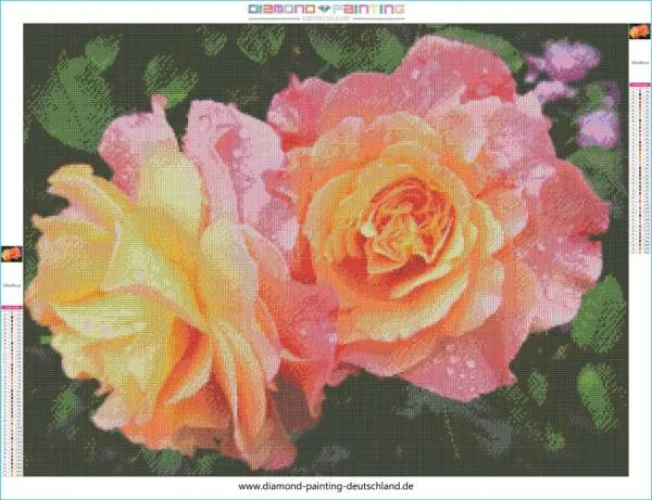 Diamond Painting Bild, Rosen Duo, 80x60cm, 45 Farben, runde Strass-Steine, Vollbild