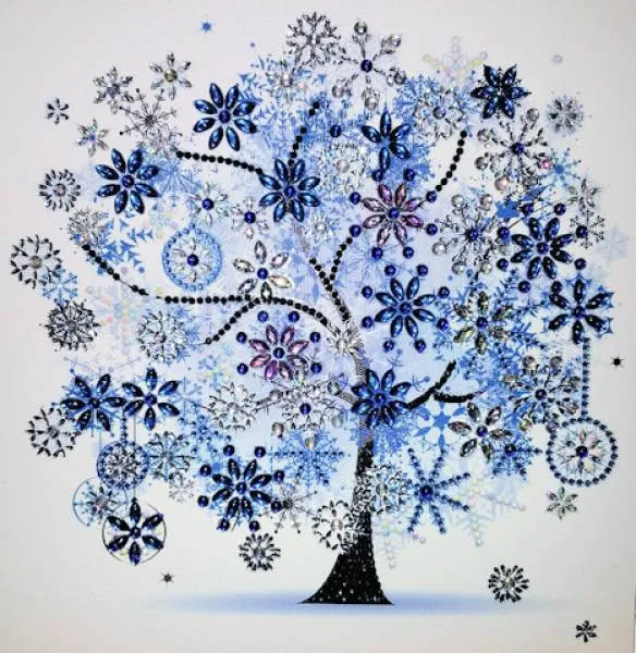 Diamond Painting Bild, Baum, Winter, 25x25cm, Strass-Steine, Teilbild, gut für Anfänger geeignet