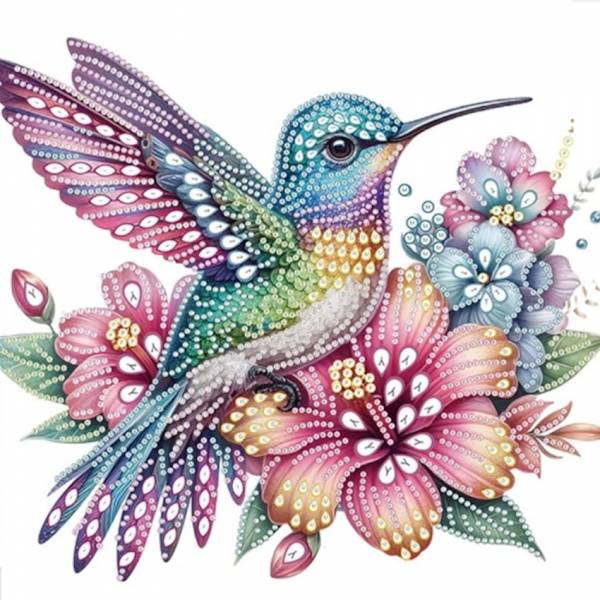 Diamond Painting Bild, Kolibri, Strass-Diamanten, ca. 25x25cm, Teilbild, gut für Anfänger geeignet