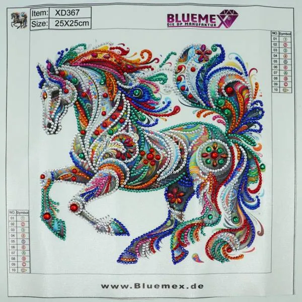 Diamond Painting Bild, Pferd, 25x25cm, Strass-Steine, Teilbild, gut für Anfänger geeignet