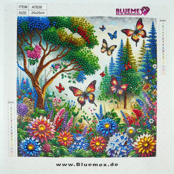 Diamond Painting Bild, Blumen mit Schmetterlingen, Strass-Diamanten, ca. 25x25cm, Teilbild, gut für Anfänger geeignet