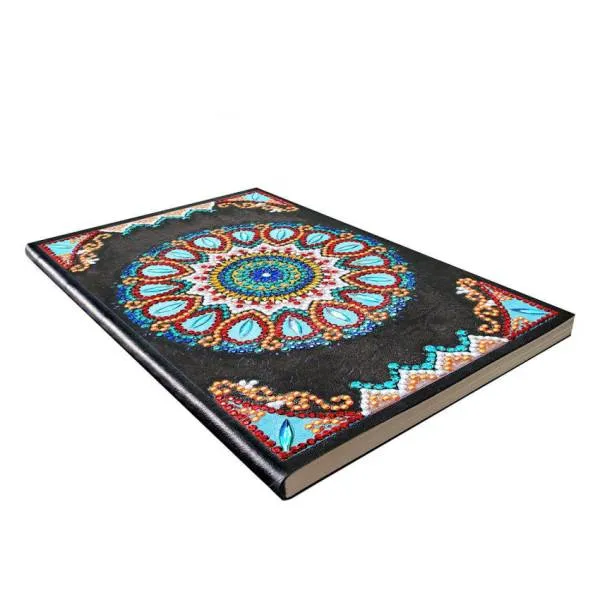 Notebook for painting, Mandala, black/blue, rhinestones, approx. 14x20cm, lined 