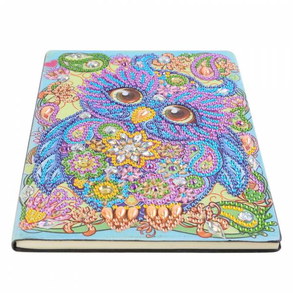 Notizbuch zum Painten, Eule, bunt, Strass, ca. 14x20cm, blanko