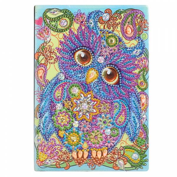 Notizbuch zum Painten, Eule, bunt, Strass, ca. 14x20cm, blanko