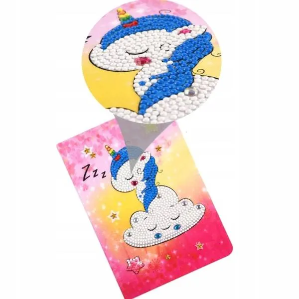 Set of 4 notebook for painting, unicorns, round & special stones, approx. 20.5x14cm, lined