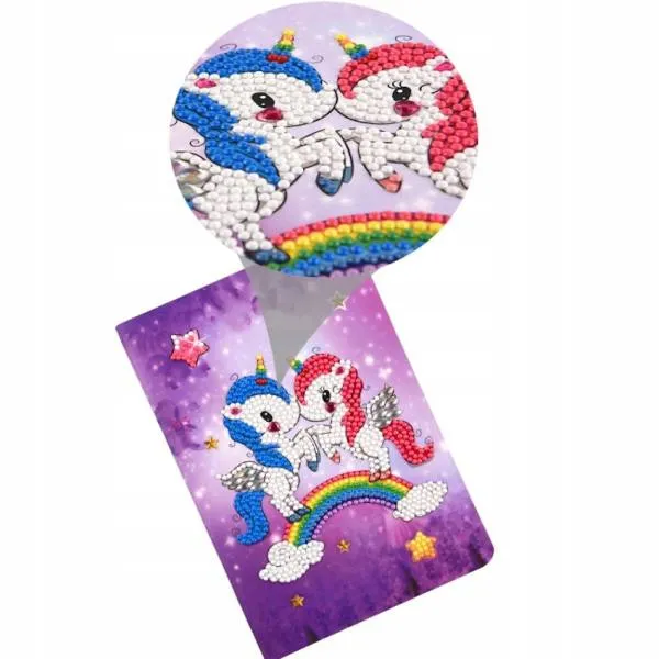 Set of 4 notebook for painting, unicorns, round & special stones, approx. 20.5x14cm, lined