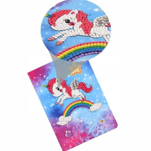 Set of 4 notebook for painting, unicorns, round & special stones, approx. 20.5x14cm, lined