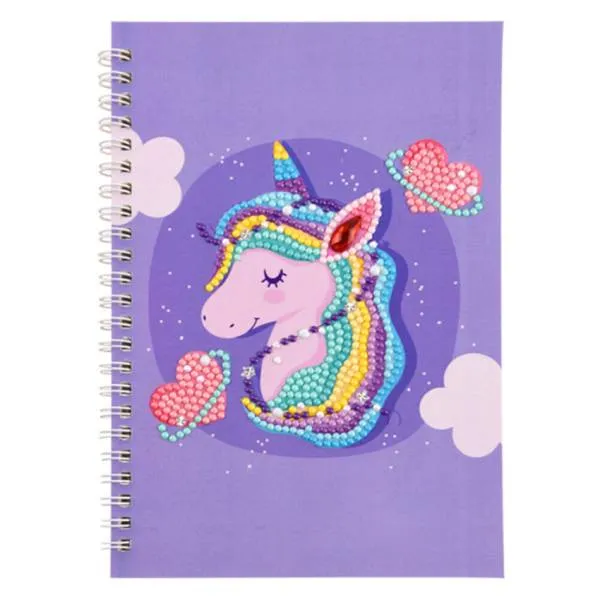 FREE Ring binder block for painting, unicorn with heart, round & special stones, approx. 14x21cm, lined