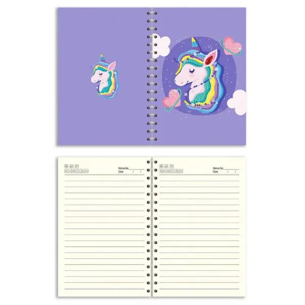 FREE Ring binder block for painting, unicorn with heart, round & special stones, approx. 14x21cm, lined