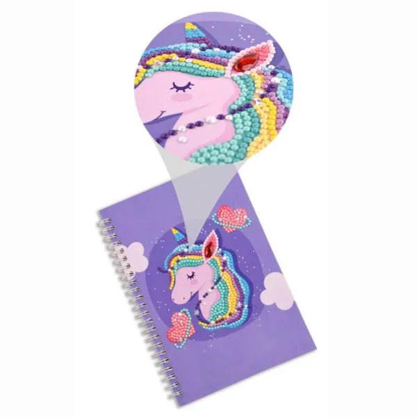 FREE Ring binder block for painting, unicorn with heart, round & special stones, approx. 14x21cm, lined