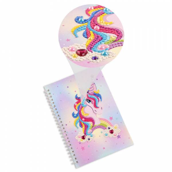 Ringbuch-Block zum Painten, Einhorn mit Regenbogen, rund & Sondersteine, ca. 14x21cm, liniert