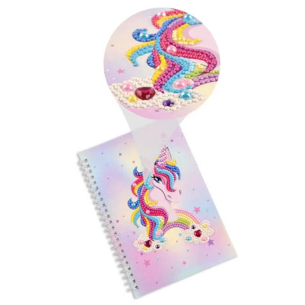 GRATIS Ringbuch-Block zum Painten, Einhorn mit Regenbogen, rund & Sondersteine, ca. 14x21cm, liniert