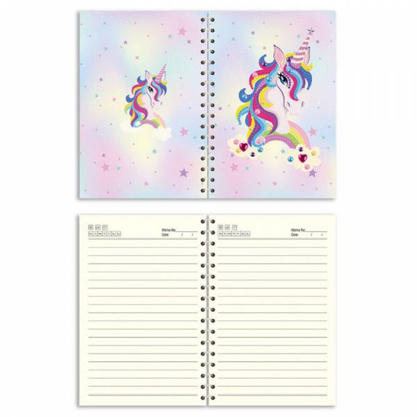 Ringbuch-Block zum Painten, Einhorn mit Regenbogen, rund & Sondersteine, ca. 14x21cm, liniert