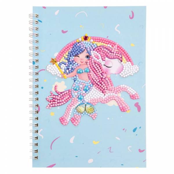 Ringbuch-Block zum Painten, Einhorn mit Meerjungfrau, rund & Sondersteine, ca. 14x21cm, liniert