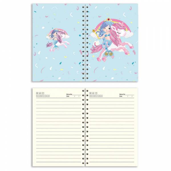 Ringbuch-Block zum Painten, Einhorn mit Meerjungfrau, rund & Sondersteine, ca. 14x21cm, liniert