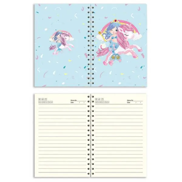 Ringbuch-Block zum Painten, Einhorn mit Meerjungfrau, rund & Sondersteine, ca. 14x21cm, liniert