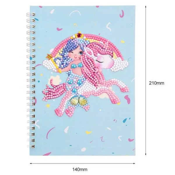 Ringbuch-Block zum Painten, Einhorn mit Meerjungfrau, rund & Sondersteine, ca. 14x21cm, liniert