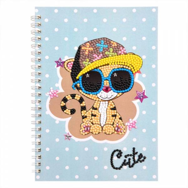 Ringbuch-Block zum Painten, Tiger mit Sonnenbrille, rund & Sondersteine, ca. 14x21cm, liniert
