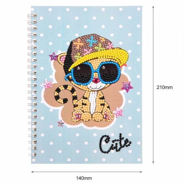 Ringbuch-Block zum Painten, Tiger mit Sonnenbrille, rund & Sondersteine, ca. 14x21cm, liniert