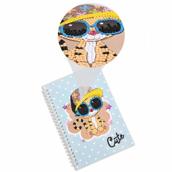 Ringbuch-Block zum Painten, Tiger mit Sonnenbrille, rund & Sondersteine, ca. 14x21cm, liniert