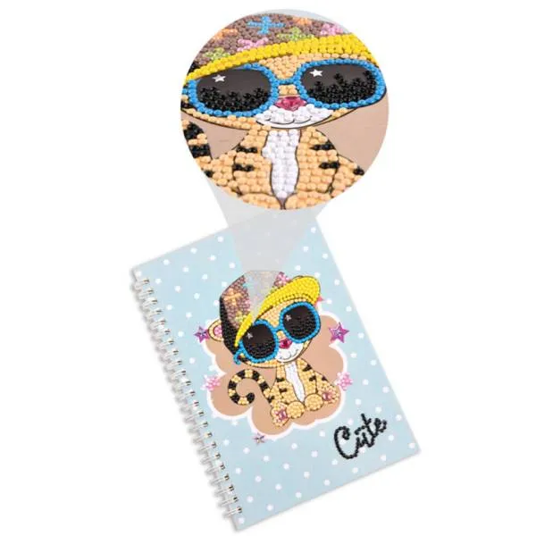 Ringbuch-Block zum Painten, Tiger mit Sonnenbrille, rund & Sondersteine, ca. 14x21cm, liniert
