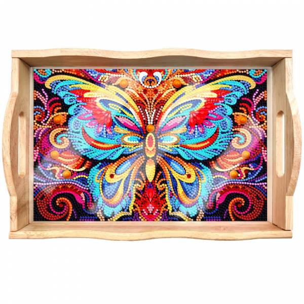 Tablett zum Painten, Schmetterling, ca. 18,3x30cm, Painting-Set komplett mit runden Strass- & Sonder-Steinchen