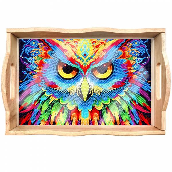 Tablett zum Painten, Eule, ca. 18,3x30cm, Painting-Set komplett mit runden Strass- & Sonder-Steinchen