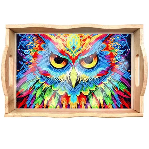 Tablett zum Painten, Eule, ca. 18,3x30cm, Painting-Set komplett mit runden Strass- & Sonder-Steine