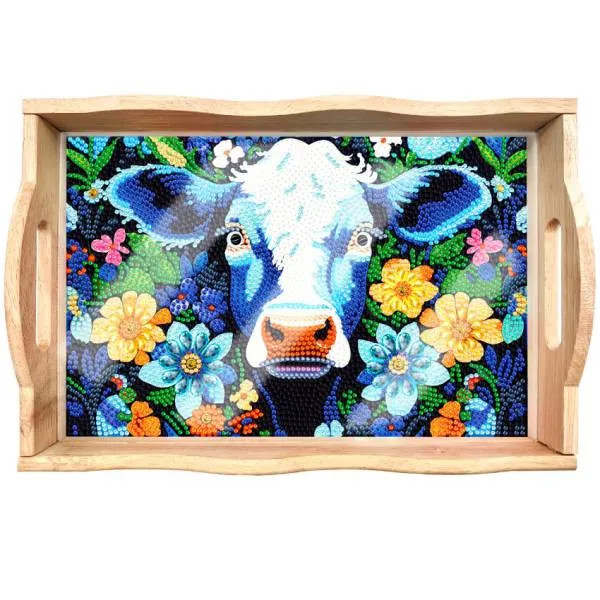 Tablett zum Painten, Kuh, ca. 18,3x30cm, Painting-Set komplett mit runden Strass- & Sonder-Steine