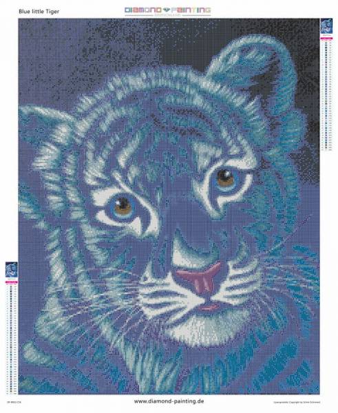 Vorlage (ohne Steine) Schim Schimmel, Blue little Tiger, 60x75cm, 45 Farben, für runde Steine, Vollbild