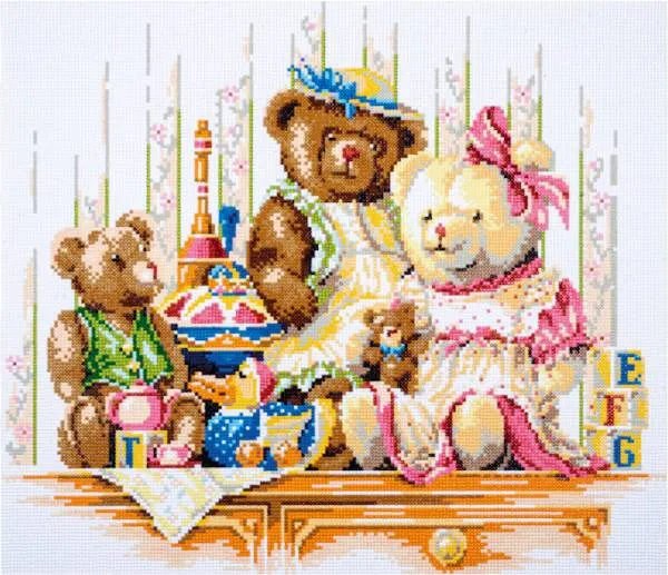 GRATIS Diamond Painting Bild, Bears and toys, 55x48cm, 28 Farben, runde Steine, Vollbild