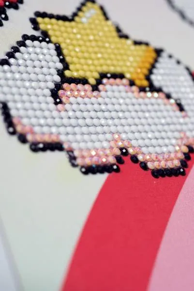 Diamond Painting Bild, Hello Kitty with unicorn, 37x30cm, 10 Farben incl.1 AB, runde Steine, Teilbild