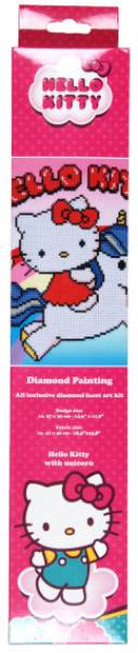 Diamond Painting Bild, Hello Kitty with unicorn, runde Steinchen, ca. 37x30cm, 10 Farben incl.1 AB Farbe, Teilbild