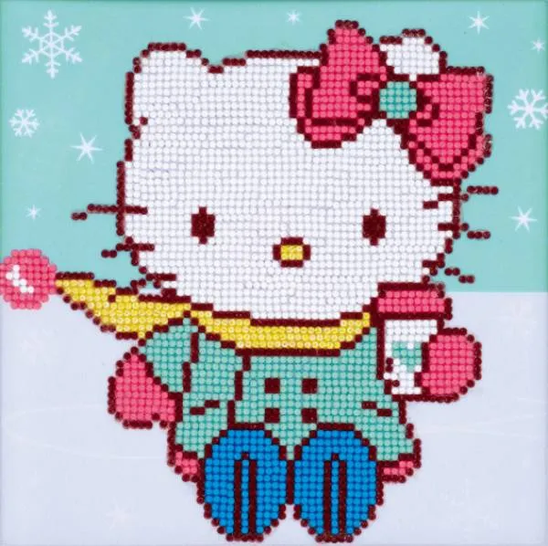 Diamond Painting Bild, Hello Kitty in the snow, 22x22cm, 6 Farben incl.1 AB, runde Steine, Teilbild