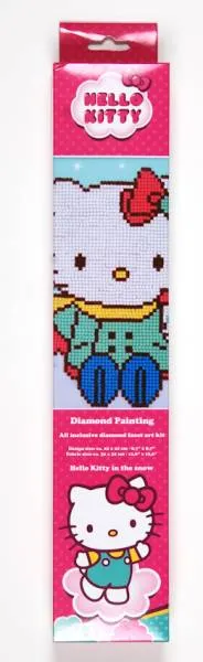 Diamond Painting Bild, Hello Kitty in the snow, 22x22cm, 6 Farben incl.1 AB, runde Steine, Teilbild